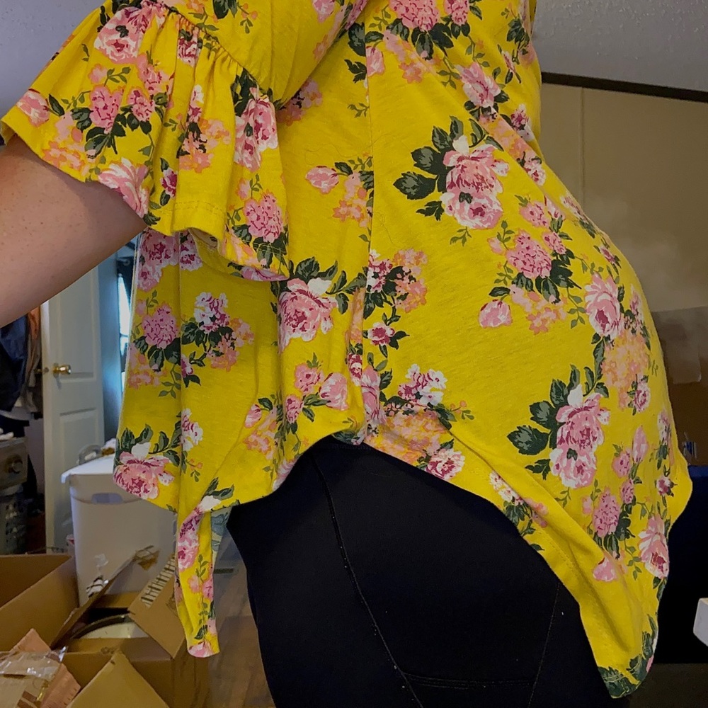 Bright Yellow PLUS SIZE Floral Blouse